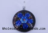 LP47 13*35*46mm flat round inner flower lampwork glass pendants