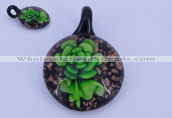 LP51 13*33*45mm flat round inner flower lampwork glass pendants