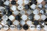 MIXE106 15 inches 10mm faceted black rutilated quartz beads