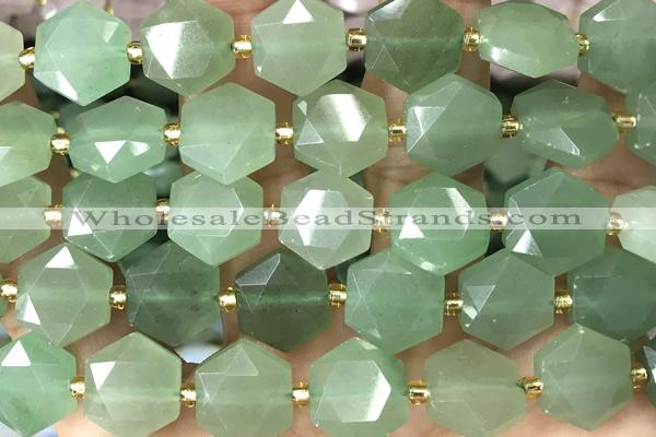 MIXE143 15 inches 12mm faceted hexagon green aventurine jade beads