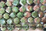 MIXE145 15 inches 12mm faceted hexagon unakite gemstone beads