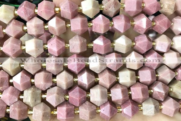 MIXE77 15 inches 10mm faceted pink wooden jasper beads