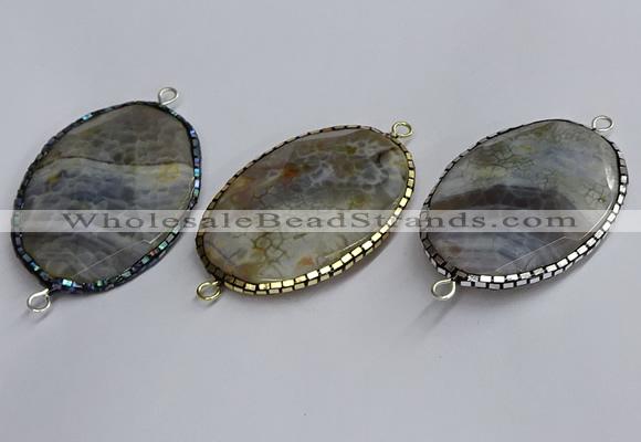 NGC1828 35*50mm oval agate gemstone connectors wholesale