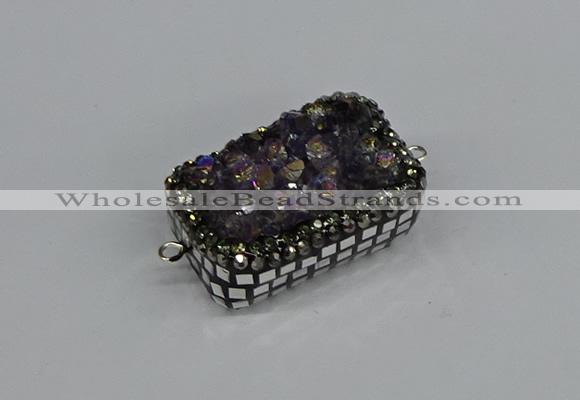 NGC1855 15*35mm - 22*30mm rectangle plated druzy amethyst connectors