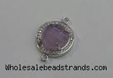 NGC5018 20mm flat round amethyst with rhinestone connectors