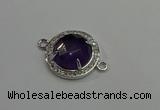 NGC5019 20mm flat round amethyst with rhinestone connectors