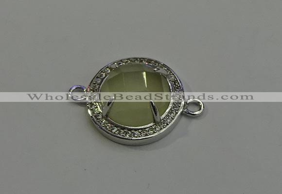 NGC5023 20mm flat round lemon quartz with rhinestone connectors