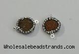 NGC5044 12mm - 14mm flat round druzy agate with rhinestone connectors