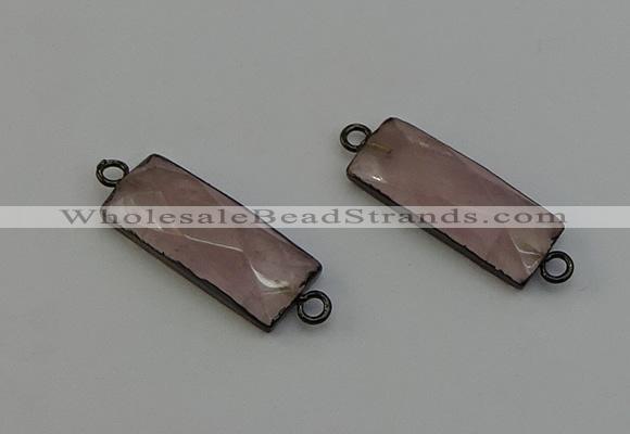 NGC5189 12*30mm - 15*30mm faceted rectangle rose quartz connectors