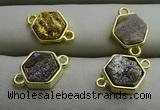 NGC6003 12*12mm hexagon plated druzy agate connectors wholesale