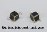 NGC726 12*12mm cube black agate connectors wholesale