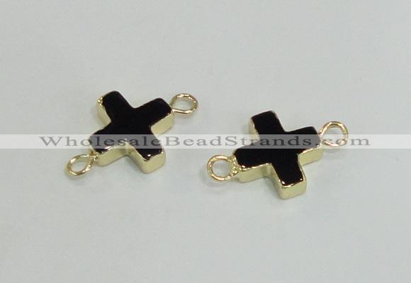 NGC987 15*15mm cross black agate gemstone connectors wholesale