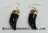 NGE161 11*28mm – 11*30mm oxhorn black agate gemstone earrings