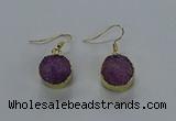 NGE278 15mm - 16mm coin druzy agate gemstone earrings wholeasle