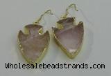 NGE5007 20*30mm - 25*30mm arrowhead rose quartz earrings