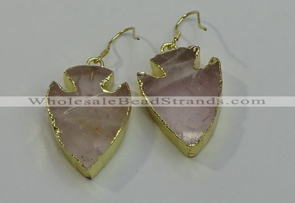 NGE5007 20*30mm - 25*30mm arrowhead rose quartz earrings