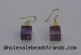 NGE5085 10*15mm cube light amethyst gemstone earrings wholesale