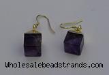 NGE5086 10*15mm cube amethyst gemstone earrings wholesale