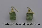 NGE5090 10*15mm cube green rutilated quartz gemstone earrings wholesale