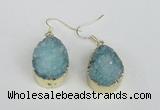 NGE92 18*25mm teardrop druzy agate gemstone earrings wholesale