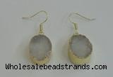 NGE98 15*20mm oval druzy agate gemstone earrings wholesale