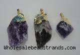 NGP1090 20*30mm - 25*50mm nuggets amethyst gemstone pendants