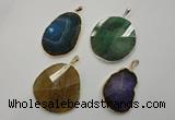 NGP1110 30*40 - 40*50mm freeform druzy agate pendants with brass setting