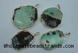 NGP1122 25*35 - 35*45mm freeform australia chrysoprase pendants with brass