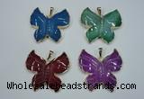 NGP1281 45*48mm butterfly agate pendants with brass setting