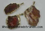 NGP1283 25*40mm – 40*55mm freeform agate pendants with brass setting