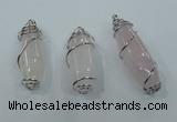 NGP1345 20*45mm - 22*60mm nuggets rose quartz pendants with brass setting