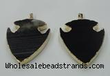 NGP1451 47*57mm arrowhead black agate gemstone pendants wholesale