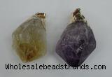 NGP1467 22*45mm - 25*50mm nuggets amethyst & citrine pendants