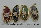 NGP1564 8*28*60mm oval agate with brass setting pendants