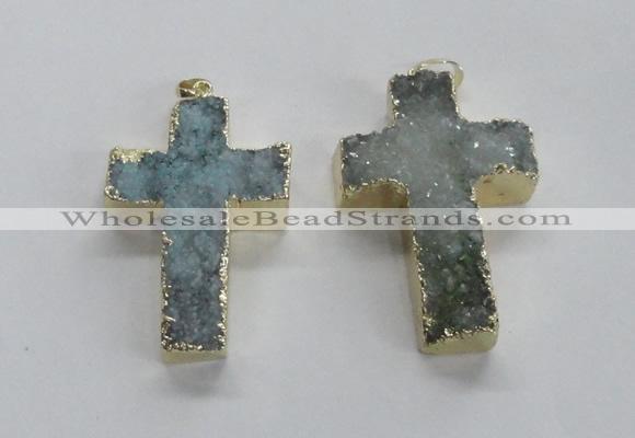 NGP1685 30*45mm - 32*50mm cross druzy agate pendants wholesale