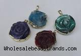 NGP1696 28*30mm - 30*32mm carved flower agate gemstone pendants