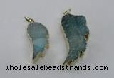 NGP1803 35*40mm - 45*50mm wing-shaped plated druzy agate pendants