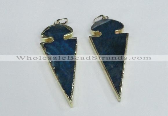 NGP1926 30*65mm arrowhead agate gemstone pendants wholesale