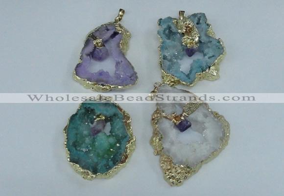 NGP1956 30*40mm - 45*55mm freeform druzy agate & amethyst pendants