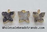 NGP1990 22*25mm - 25*30mm butterfly druzy agate pendants