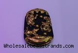 NGP2013 38*55mm carved gold plated matte black obsidian pendants