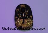 NGP2034 40*65mm carved gold plated matte black obsidian pendants