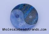 NGP207 6*40mm coin dyed blue lace agate & chrysocolla gemstone pendant