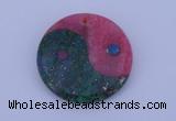 NGP208 6*40mm coin dyed rhodochrosite & chrysocolla gemstone pendant