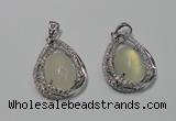 NGP2126 22*30mm agate gemstone pendants with crystal pave alloy settings