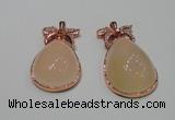 NGP2136 25*45mm agate gemstone pendants with crystal pave alloy settings