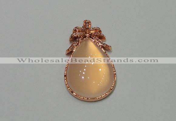 NGP2137 22*40mm agate gemstone pendants with crystal pave alloy settings