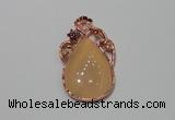 NGP2139 25*45mm agate gemstone pendants with crystal pave alloy settings