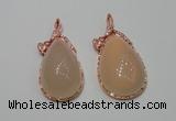 NGP2140 25*50mm agate gemstone pendants with crystal pave alloy settings