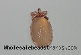 NGP2141 24*47mm agate gemstone pendants with crystal pave alloy settings